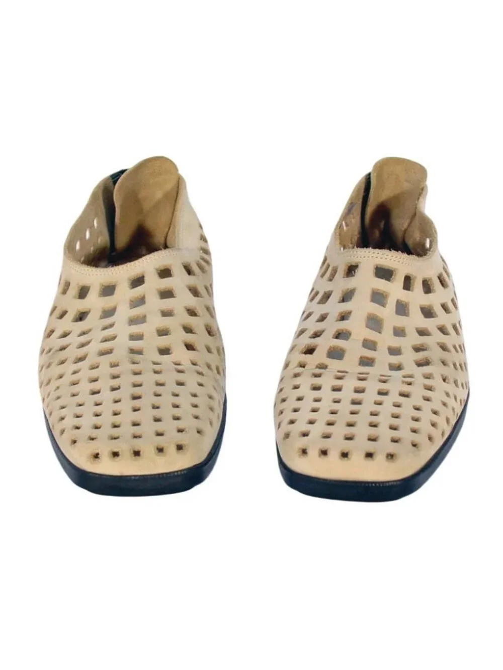 ARCHE $295 Vintage Nubuck Lattice Low Wedge Heel Zip Shoes 38/8 - Made in FRANCE - Picture 5 of 11